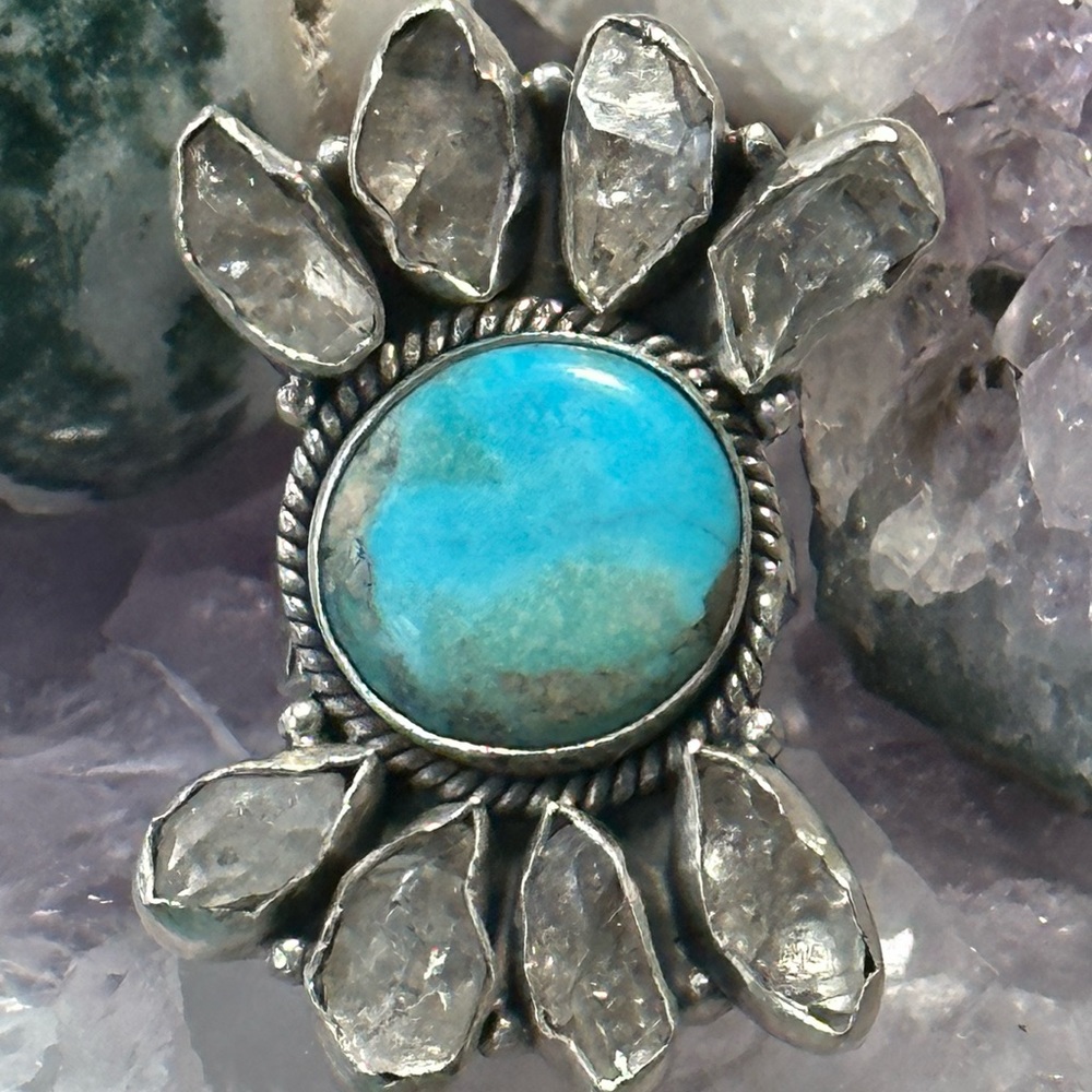 Turquoise Herkimer Diamond Statement Sterling Sil… - image 1